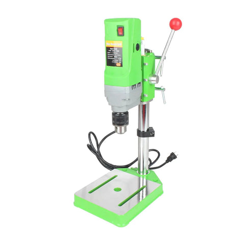 Workhorse Benchtop Drill Press With 710W 110V Power, 0-2800 RPM, visible on aluminum base with green housing and power cord