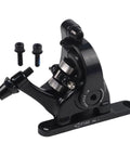 Kickass Mechanical Cable Disc Brake Set For Mountain And Road Bike Featuring Solid Aluminum Alloy Calipers and 160mm 140mm Adapters close-up of black caliper with fittings.