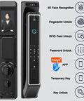 Heavy Duty Smart Door Lock With Fingerprint Scanner And Video Intercom Visual Monitor with display and unlock options.