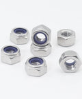 Built Tough And Top Shelf Quality M8 X 1.25mm Nylon Insert Lock Nuts Crafted From Durable 304 Stainless Steel close-up view of self locking nylock hex nuts