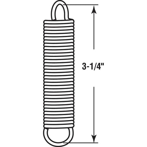 Front view of nickel-plated spring steel extension spring, 0.072 gauge, 5/8 in dia, 3-1/4 in long, open loops, 2-pack.