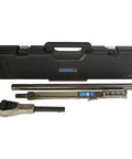 Beefy Three Quarter Inch Drive Split Beam Torque Wrench With Detachable Head 200 To 600 Foot Pounds All Steel Construction 48 Inch Long Calibration Certificate Included, case and head