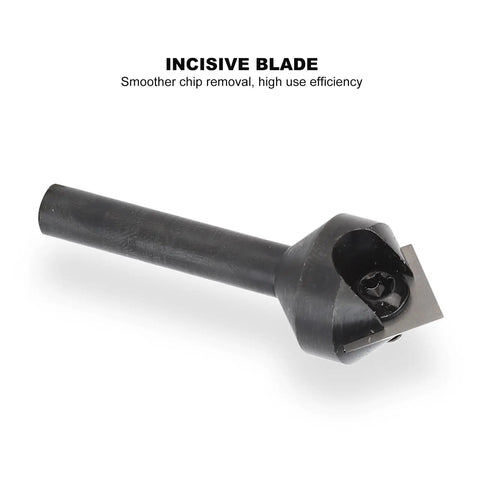 Top Shelf V Shape Router Bit Featuring A Knockout 90 Degree Carbide Blade For Crisp Woodworking Engraving And Quick 45 Degree Chamfer Cuts On CNC Machines, showing a precision cutting blade.
