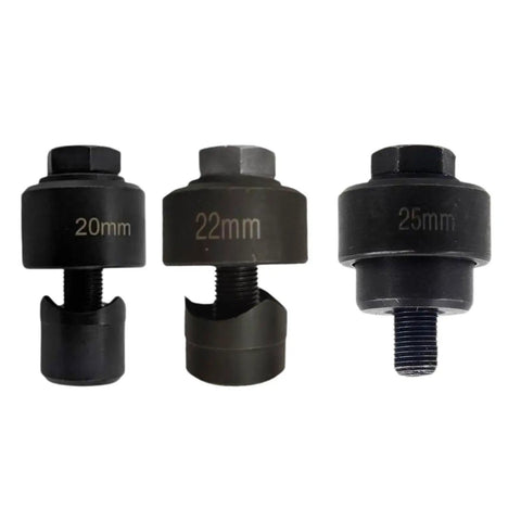 Three Piece Metal Sheet Knockout Box Hole Cutter Conduit Punch Die Set for clean precise holes in 20mm, 22mm, 25mm sizes.