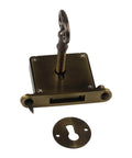 Vintage Brass Drawer Lock With Key For Cabinets And Desks showing gold bronze finish and keyhole plate.
