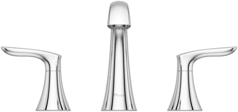 Weller 8 Inch Widespread Bathroom Faucet With Three Hole Setup Dual Handles Dope Chrome Finish Metal Pop Up Drain One Point Two GPM Flow Vanity LG49WR0C front view
