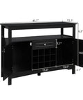 Modern Black Sideboard Cabinet Featuring Built In Wine Rack And Two Doors Plus One Drawer Slick Buffet Server with measurements.