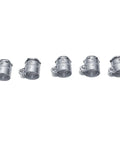 Top Shelf Twenty Pack Of 3/4 Inch Zinc Alloy Squeeze Connector Conduit Fittings in a row for flexible wiring applications.