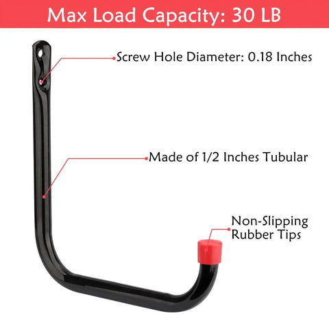 Heavy Duty Garage Storage Hooks 8 Pack Six Point Seven Inch Wall Hangers For Ladder Shovel Bike Garden Tool Hose And Outdoor Or Indoor Organization To Save Space In The Garage Shed Or Workshop Gear Up For Easy Access hook with specifications highlighted
