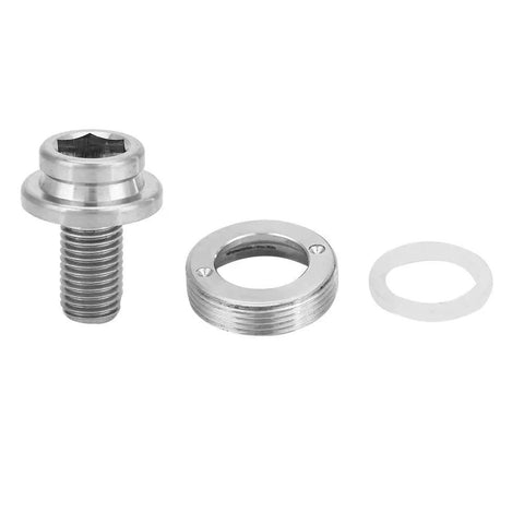 Titanium Crank Arm Bolt M8x15mm for Mountain and Road Bikes CNC Precision Bottom Bracket Axle Screws Kit With Dust Cap Nylon Washer All Weather Anticorrosion Durable Secure Hex Socket Ti visible bolt, dust cap, and washer
