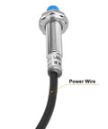 Side view of Inductive Proximity Sensor Switch M8 NC Normally Closed PNP with cable and power wire labeled, model LJ8A3 2 Z AY.