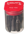 PHL 2 TEK Insert Bit With One Quarter Inch Hex Shank And One Inch Length Pack Of 10 PN 2039032 in transparent container