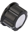 Close-up of knurled potentiometer knob with digital dial, 6mm shaft, 27mm diameter, for DIY electronics and audio equipment.