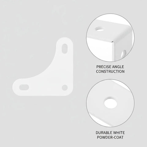 Image of 6 inch white angle steel shelf bracket showcasing precise angle construction and durable white powder-coat finish. Transform Cluttered Garages Into Organized Spaces With A 6 Inch White Angle Steel Shelf Bracket For Heavy Duty Shelving Rock Solid L Shaped Support Featuring Pre Drilled Holes For Quick Install Into Wall Studs Or Uprights With Standard Hardware.