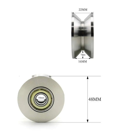 Heavy Duty V Groove Pulley Silent Stainless Steel Wheel Roller For Closet Door Track System with 48mm diameter.