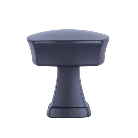 Flat Black Rounded Square Cabinet Knob Set No Brainer Install, 1.26 Inch Diameter, 1.29 Inch Projection, side view