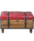 Top Shelf Retro Storage Ottoman And Footrest Legit Favorite For Living Room Bedroom Or Entryway Sturdy Convertible Bench With Deep Compartments Solid Wood Industrial Shoe Stool In Bold Red with tufted red cushion and wooden base.