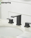 Widespread Matte Black Bathroom Faucet With Drain Assembly, Two Handle Three Hole Sink Tap Featuring A Smooth Waterfall Spout