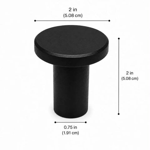 Top Shelf Four Pack Slick Black Round Wall Hooks For Hanging Towels Coats And Hats Modern Minimalist Entryway Decor showing single black hook measuring 2 inches round.