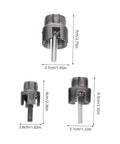 Three heavy duty pipe threading heads for PVC and metal pipes, varying sizes, compatible with electric drill for plumbing projects.