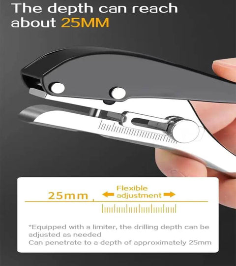 Side view of Beast Of A Heavy Duty Single Hole Punch Handheld Paper Punch showing depth adjustment feature