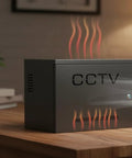 Heavy Hitter Black Lockable Steel Security Camera Box Crafted From Dust Proof Metal Housing For Cctv Outdoor Wiring Equipment Storage Universal Fit, shown on wooden surface.