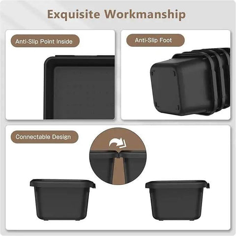 Six Size 80 Piece Tool Box Organizer Set Black Garage Storage Tray with anti-slip design and connectable feature.