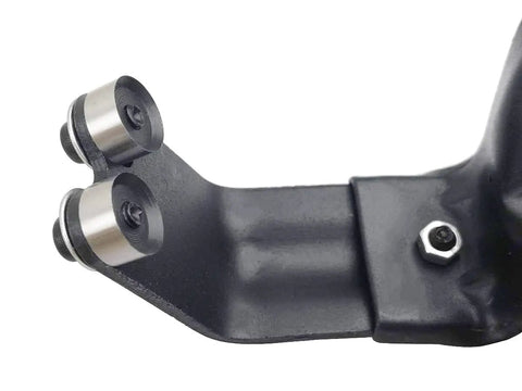 Close-up of Heavy Duty Double Edge Cutting Deburring Tool showing dual rotating round blades and safety guard handle