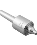 Angled side view of MT2 lathe live center with steel body and conical tip