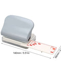 Side view of Beefy 3 Hole Punch For Scrapbooks And Documents With Metal Body And Positioning Posts, showing dimensions and paper guide.
