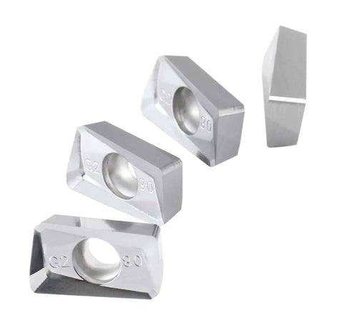 APKT160408-LH carbide inserts for aluminum machining, 10-piece set, silver metal with center bore.