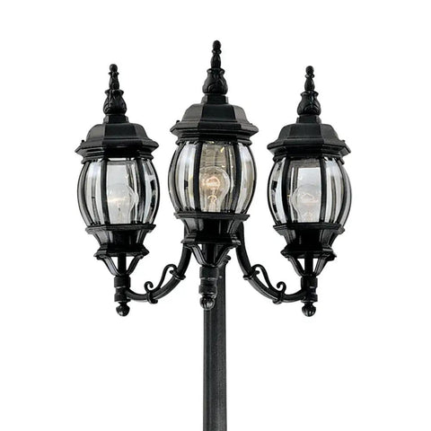 Three Light Riviera Outdoor Post Lantern With Clear Beveled Glass Shades, 84.5 Inch White Exterior Post Light for pathway or yard