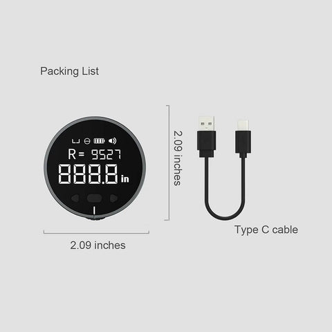 Rechargeable Digital Tape Measure For Long Distance Measuring, Handy Tool For Flat, Curved, And Odd Shapes shown with Type C cable