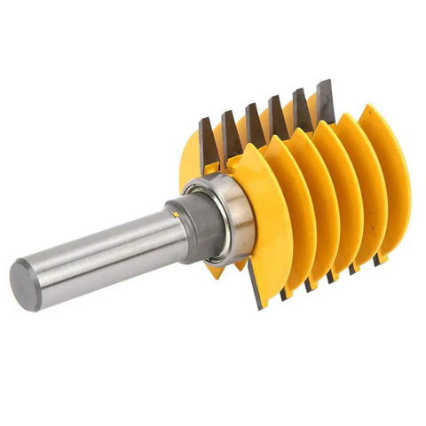 Get Your Pro Finger Joint Router Bit With 1/2 Inch Shank And Precision Bearing, featuring yellow cutter blades and steel shank.