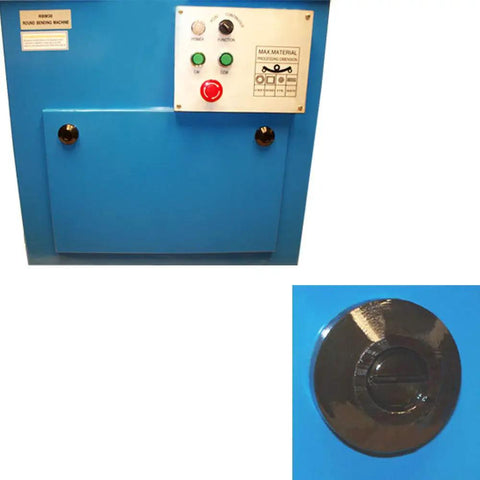 Control panel of Top Shelf Heavy Duty Electric Metal Rolling Rig With One Point Five Horsepower Motor for nailing smooth ring bends.