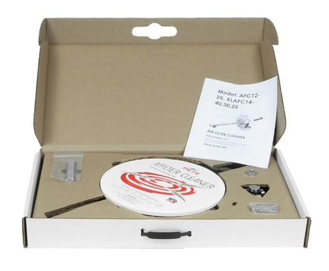 Air Filter Cleaner Heavy Duty Rotating End For Quick Clean Up kit in open box displaying components, made in USA.