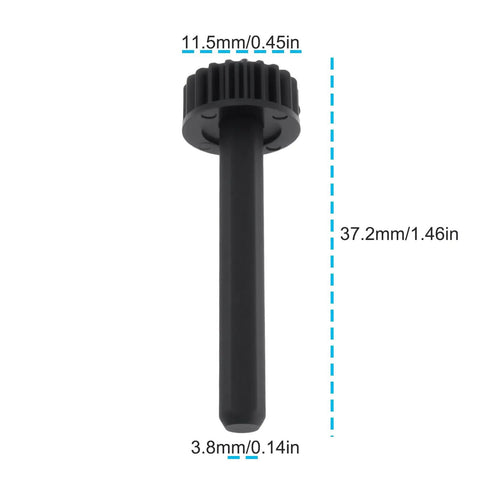 Black plastic lockout lever assembly for bicycle suspension forks, dimensions 11.5mm x 37.2mm, compatible with SR Suntour models.