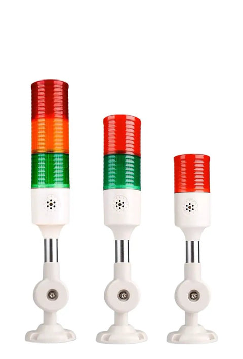 24V LED Indicator Lights For Industrial Machines And Tooling, Signal Alarm Light With Buzzer Tower, 2 Layer Beacon shown in three sizes