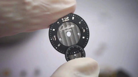 Hands holding watch dial wearing Disposable Latex Finger Cots 350 Pcs Medium Anti Static Rubber Fingertip Protectors