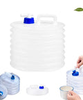 Go-To Collapsible Water Container With Spigot For Travel And Camping, 5/10/15 Liter Accordion Bucket With Lid in use and folded view