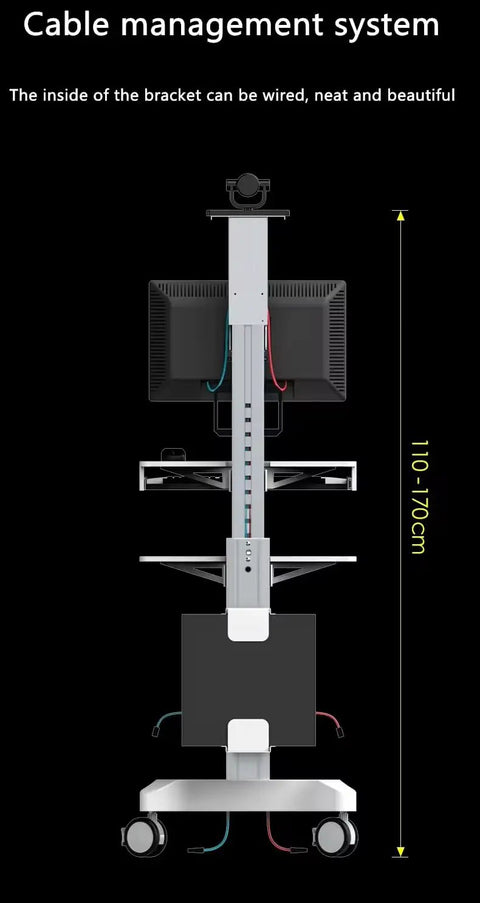 Legit Hella Adjustable Rolling Computer Cart, 15 To 32 Inches Tall, with cable management system and smooth rolling wheels.
