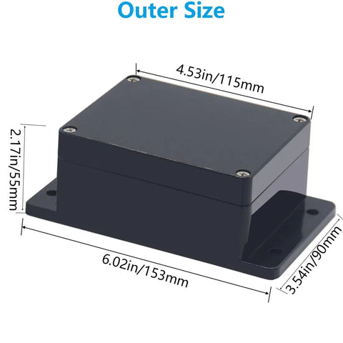 Rugged Abs Black IP67 Waterproof Junction Box With Pre Installed Gasket Mounting Ears And Cable Glands For Outdoor Diy Electronics Projects And Kick Butt Weather Shield Enclosure, size 4.5 x 3.5 x 2.2 inches.