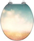 Chill Tropical Beach Resin Toilet Seat Featuring A Sunny Thatched Umbrella Motif with a soft color gradient finish.