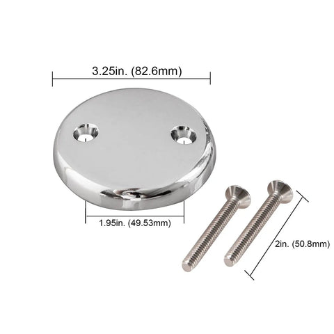 Top Notch Dual Hole Bathtub Drain Overflow Plate With Slick Chrome Finish And Included Matching Screws For No Fuss Installation and Built Tough Corrosion Resistant, 3.25in diameter.