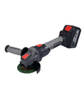 21V Cordless Electric Angle Grinder With Brushless Motor And Gutsy 6000mAh Battery For Serious Cutting Polishing Plus Grinding Tasks Featuring 3 Speed Settings And Live Power Display For That Badass Shop Session, showing body and cutting blade.