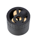 Total Game Changer 58mm Coffee Distributor Needle Tool For Portafilter Leveling Solid Aluminum Build Black Finish showing gears and top view.