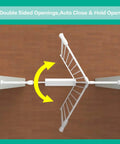 Top view of Extra Wide Baby Gate For Stairs And Doorways, Pressure Mount Pet Gate, white, double sided swing feature shown.