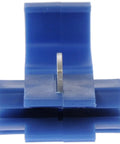 Close-up of Go-To 18-14 Gauge Splice Terminal in blue, showing weatherproof PVC material, part of 7 Pack for wiring projects.