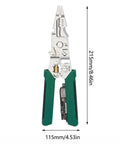 Heavy Duty Wire Stripping Pliers Multifunctional Electrical Hand Tools With Built In Voltage Detector Tester And Nonslip Grip Handle For Car And Home Wiring Projects Easy To Use, showing dimensions and details.