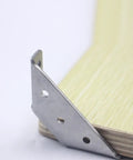 Heavy Duty Stainless Steel Corner Braces, 10 Pack, Angle Brackets For Shelf Support And Cabinet Reinforcement, close-up view on wood shelf
